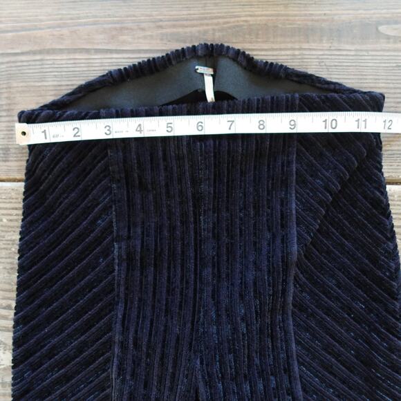 Free People Pants Womens XS Black Ribbed Velvet Flare Leg High Rise Stretch Boho - Picture 7 of 11
